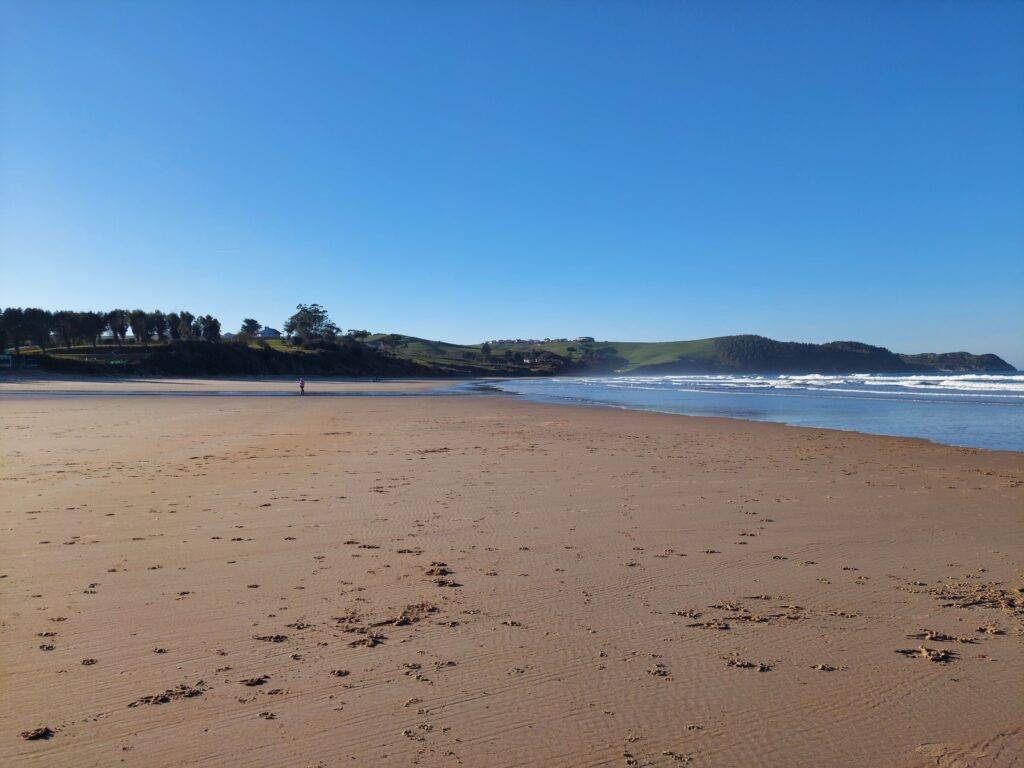 oyambre beach clear sky and golden sand surf w kantabrii